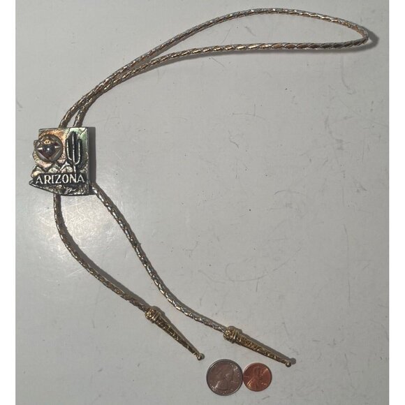 Vintage Metal Bolo Tie, Arizona, Cactus, 1 3/4" x 1 1/2", Quality, Heavy Duty, - Picture 2 of 5